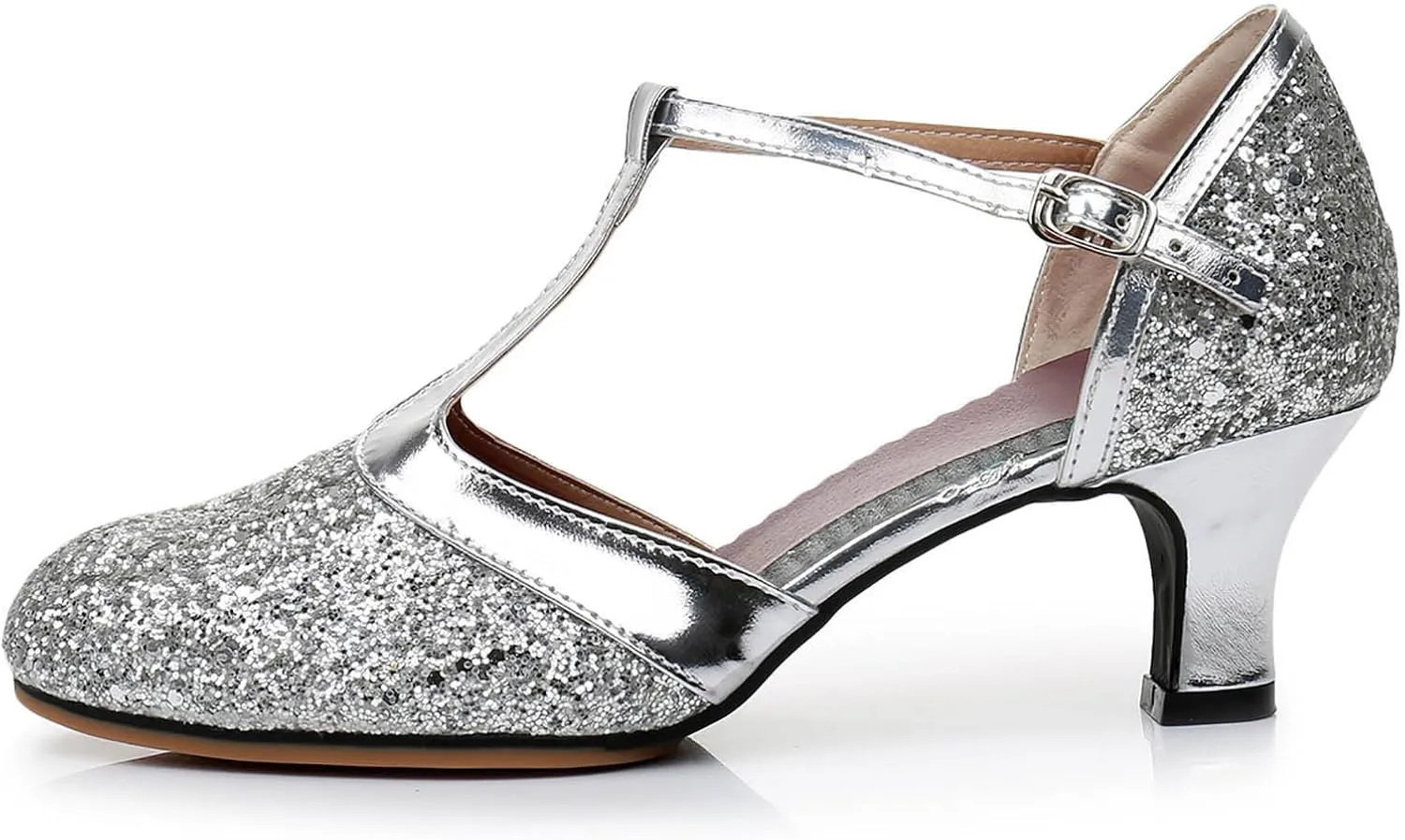 Women's Closed Toe Latin Dance Shoes Professional Ballroom Performance Dance Shoes Womens Glitter Dancing Heels Sandals Ankle Strapy Fashion Solid Mid Heel Shoe