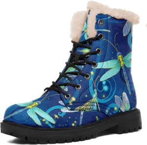 Women's Fur Snow Boots Floral Animal Print Warm Comfortable Winter Ankle Boots Waterproof Vegan Leather Boots