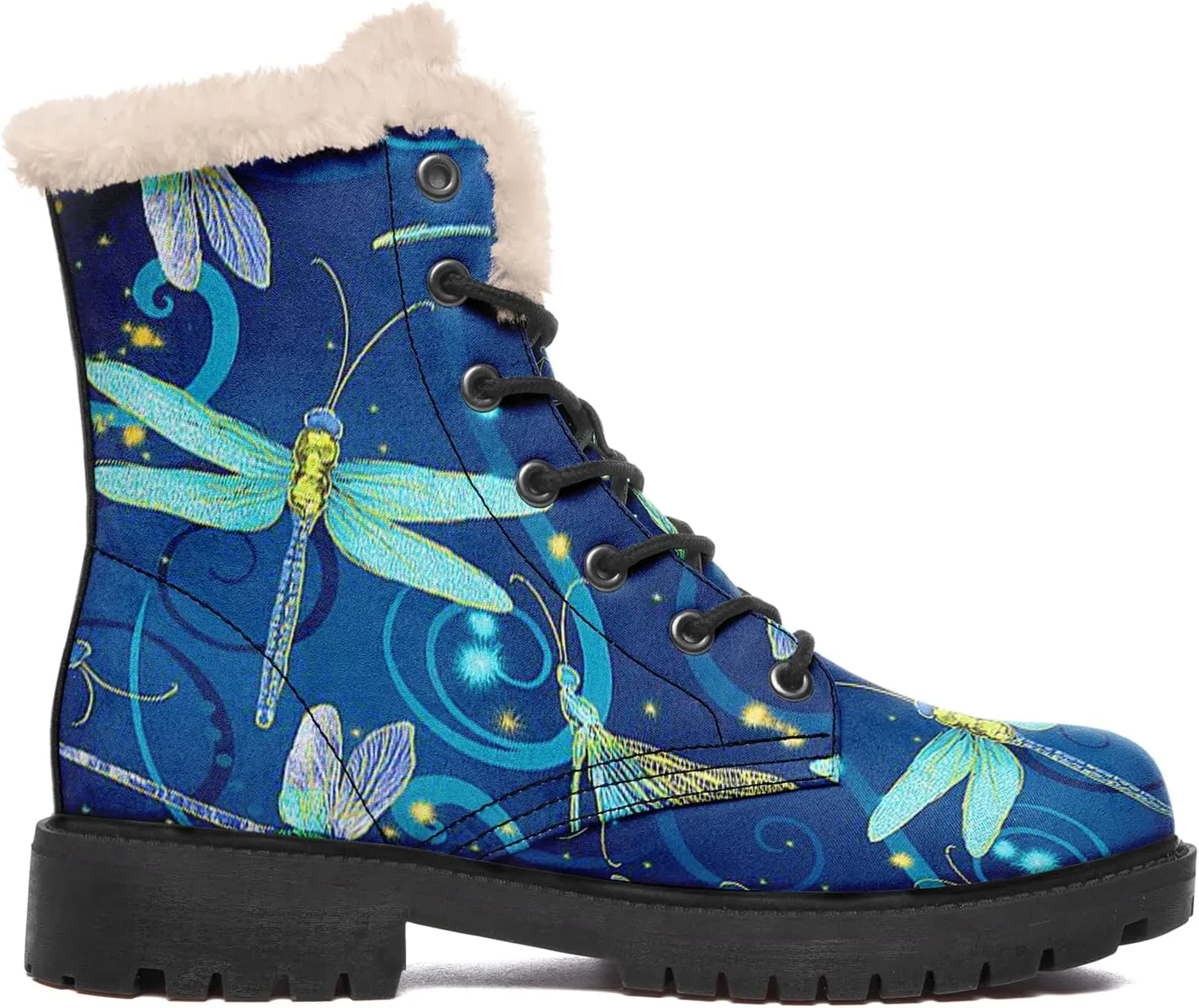 Women's Fur Snow Boots Floral Animal Print Warm Comfortable Winter Ankle Boots Waterproof Vegan Leather Boots