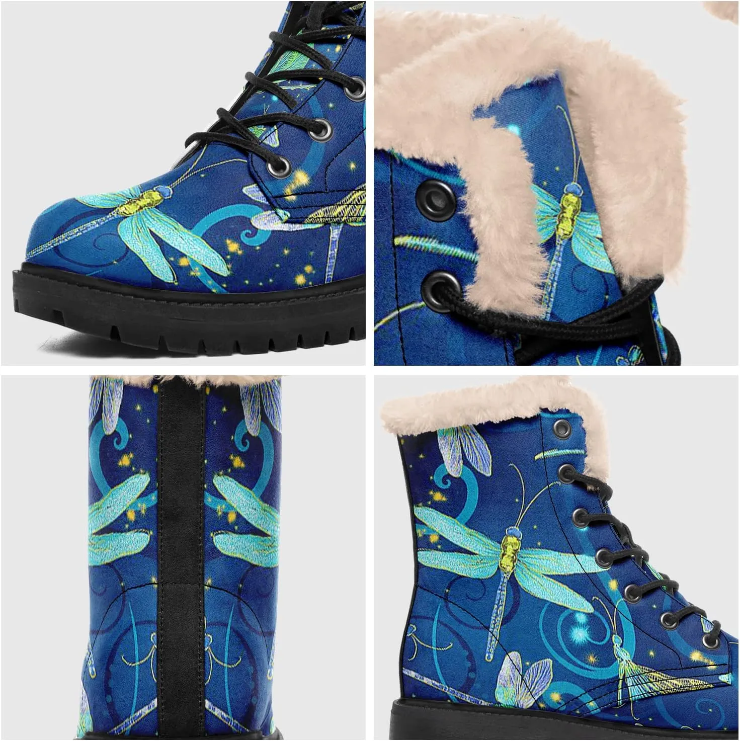 Women's Fur Snow Boots Floral Animal Print Warm Comfortable Winter Ankle Boots Waterproof Vegan Leather Boots