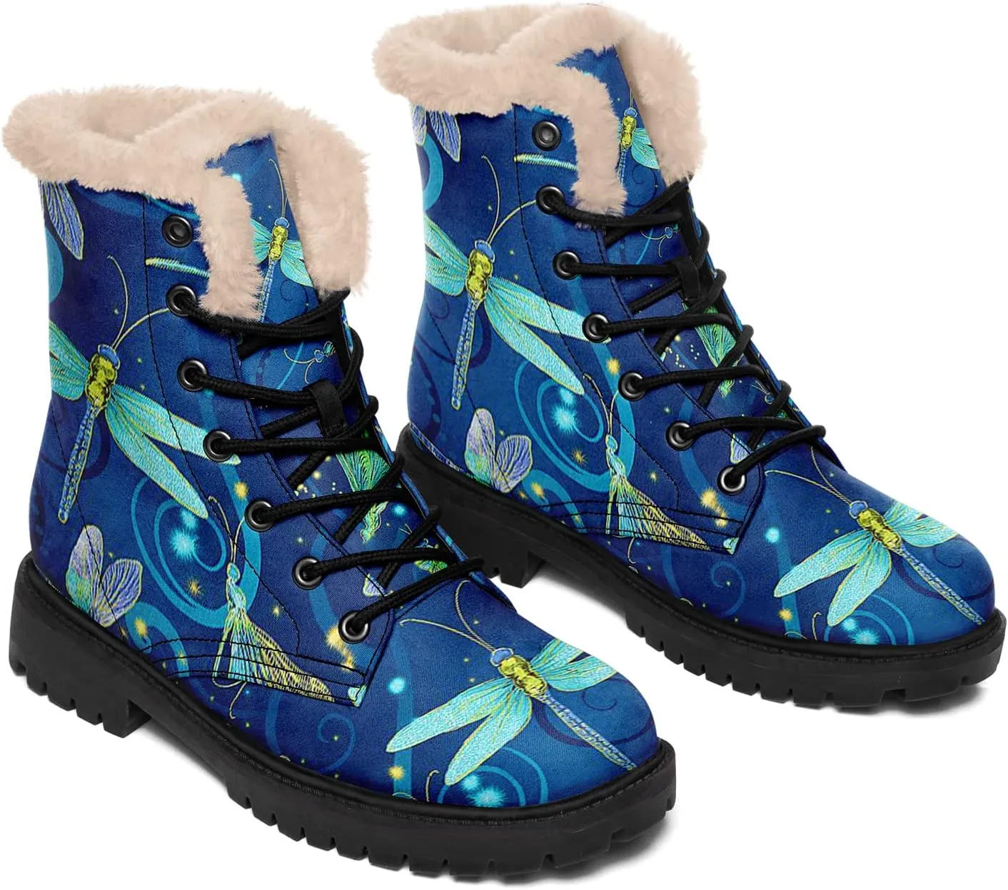 Women's Fur Snow Boots Floral Animal Print Warm Comfortable Winter Ankle Boots Waterproof Vegan Leather Boots
