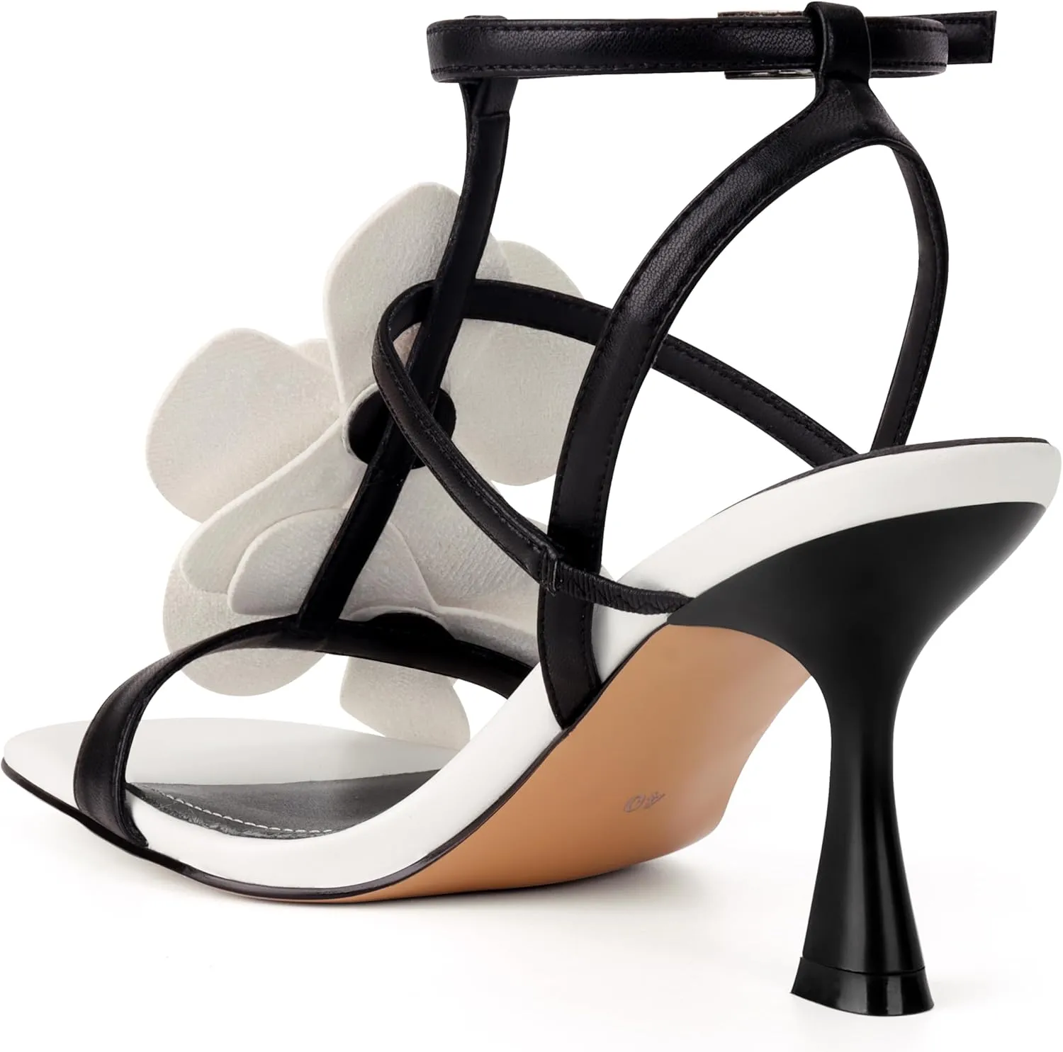 Women's Heel Sandals Flower Ankle Strap Square Open Toe Strappy Orchid Heels Dressy Sexy Wedding Shoes