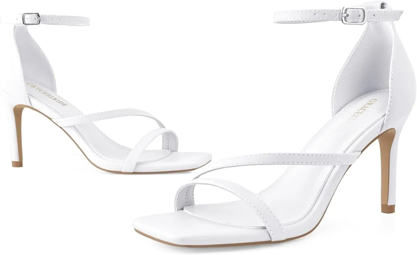 Women's High Heels Stilettos Strappy Heeled Sandals Ankle Buckle Square Toe Comfortable Casual Dress Pumps Shoes