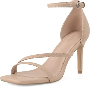 Women's High Heels Stilettos Strappy Heeled Sandals Ankle Buckle Square Toe Comfortable Casual Dress Pumps Shoes