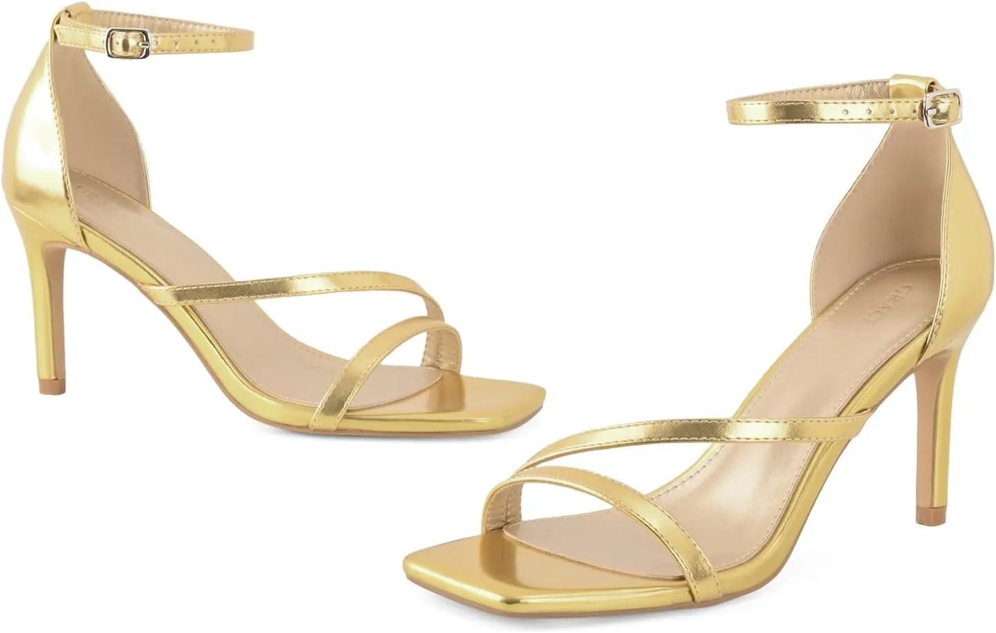 Women's High Heels Stilettos Strappy Heeled Sandals Ankle Buckle Square Toe Comfortable Casual Dress Pumps Shoes