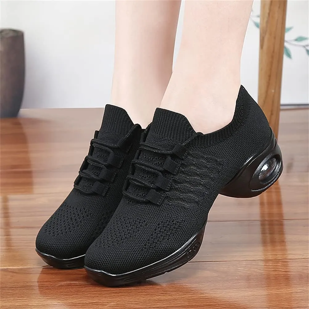 Women's Jazz Shoes Lace-up Sneakers Modern Dance Shoes Cushion Platform Walking Dance Shoes