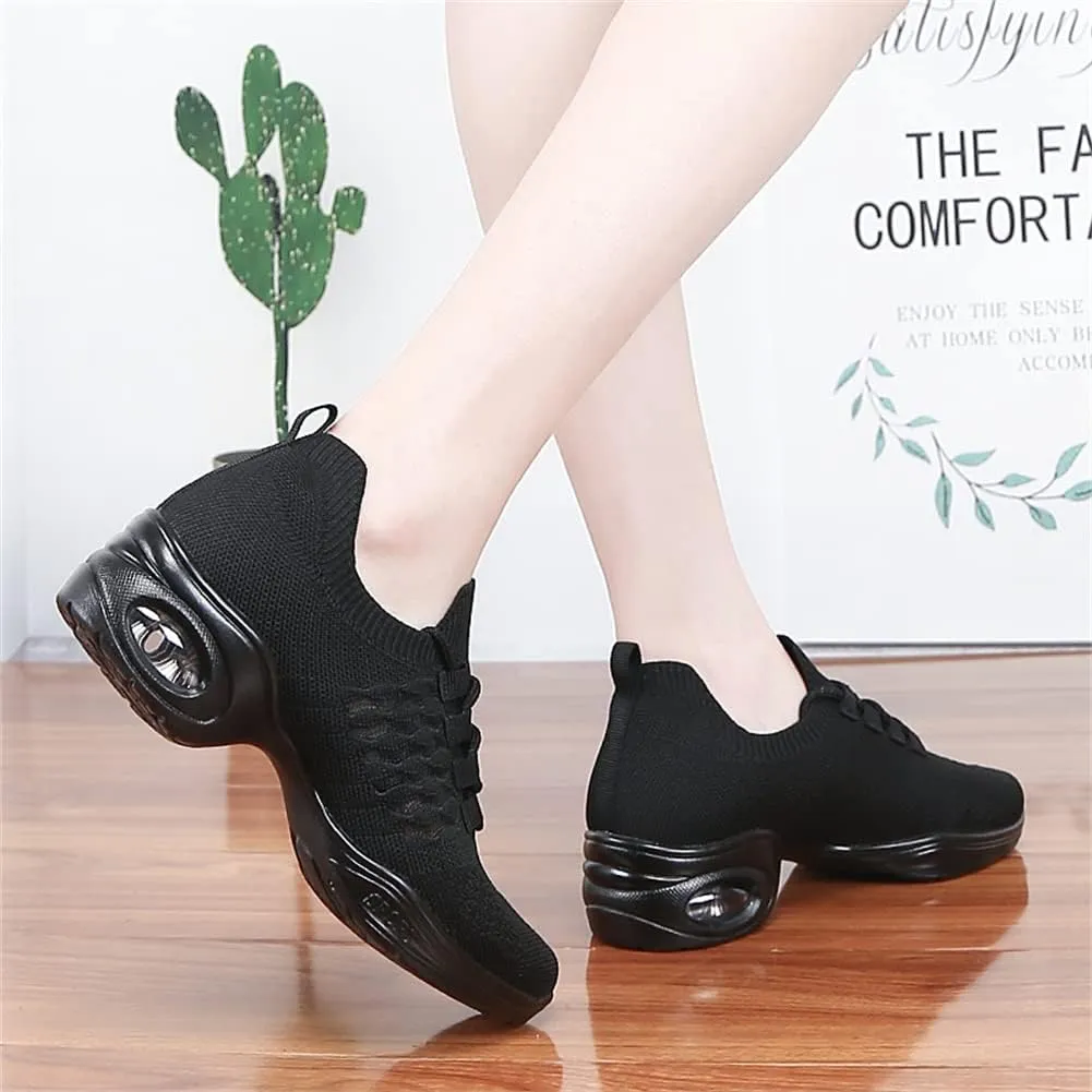 Women's Jazz Shoes Lace-up Sneakers Modern Dance Shoes Cushion Platform Walking Dance Shoes