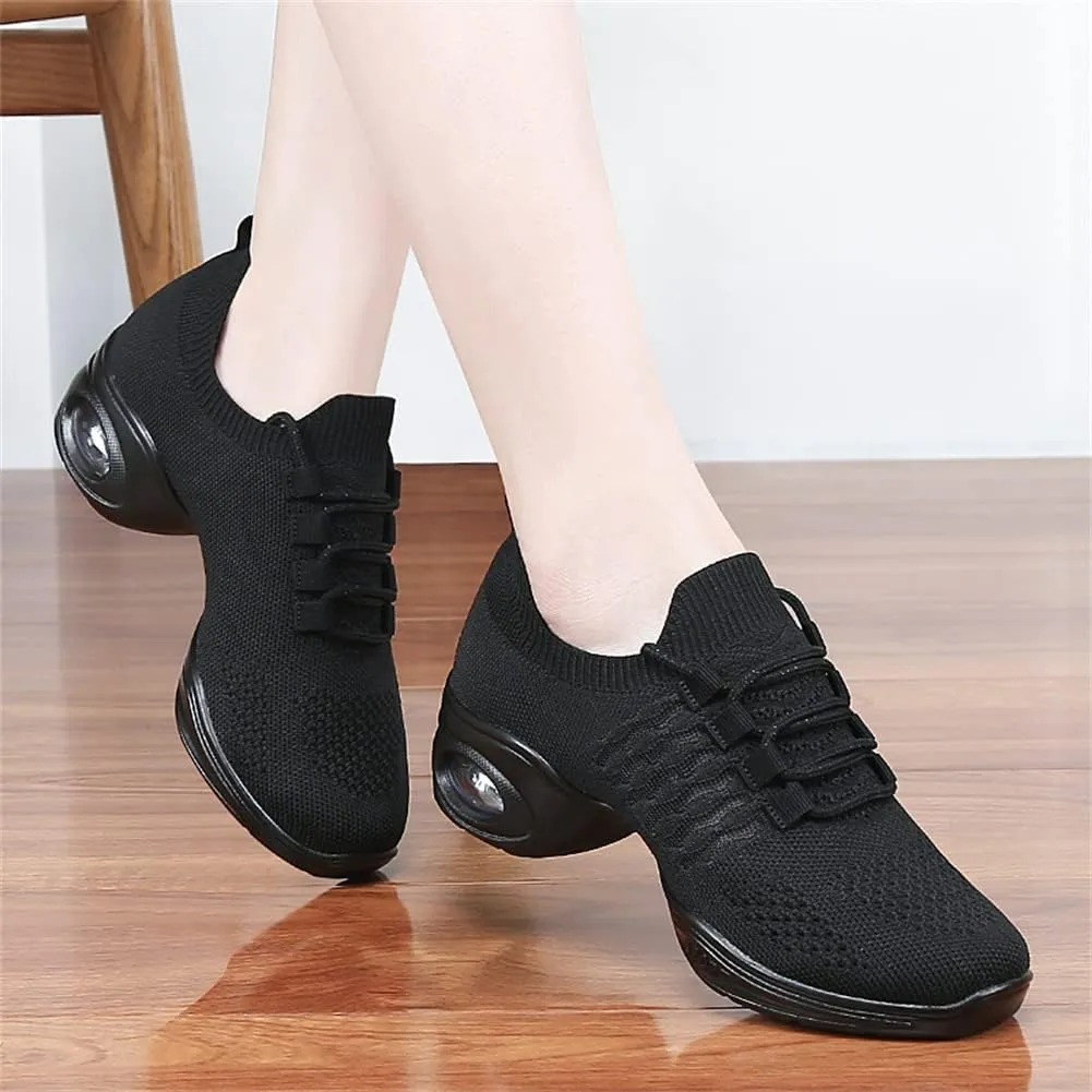Women's Jazz Shoes Lace-up Sneakers Modern Dance Shoes Cushion Platform Walking Dance Shoes