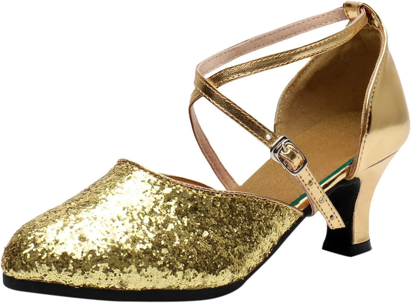 Womens Latin Dance Shoes Heeled Sandals for Women Ballroom Tango Party Sequin Dance Shoes Comfortable Low Heel Wedding Party Glitter Shoe