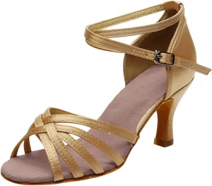 Women's Latin Dance Shoes Professional Ballroom Performance Dance Shoes Womens Sandals Ankle Strapy Fashion Latin Dancing Shoe