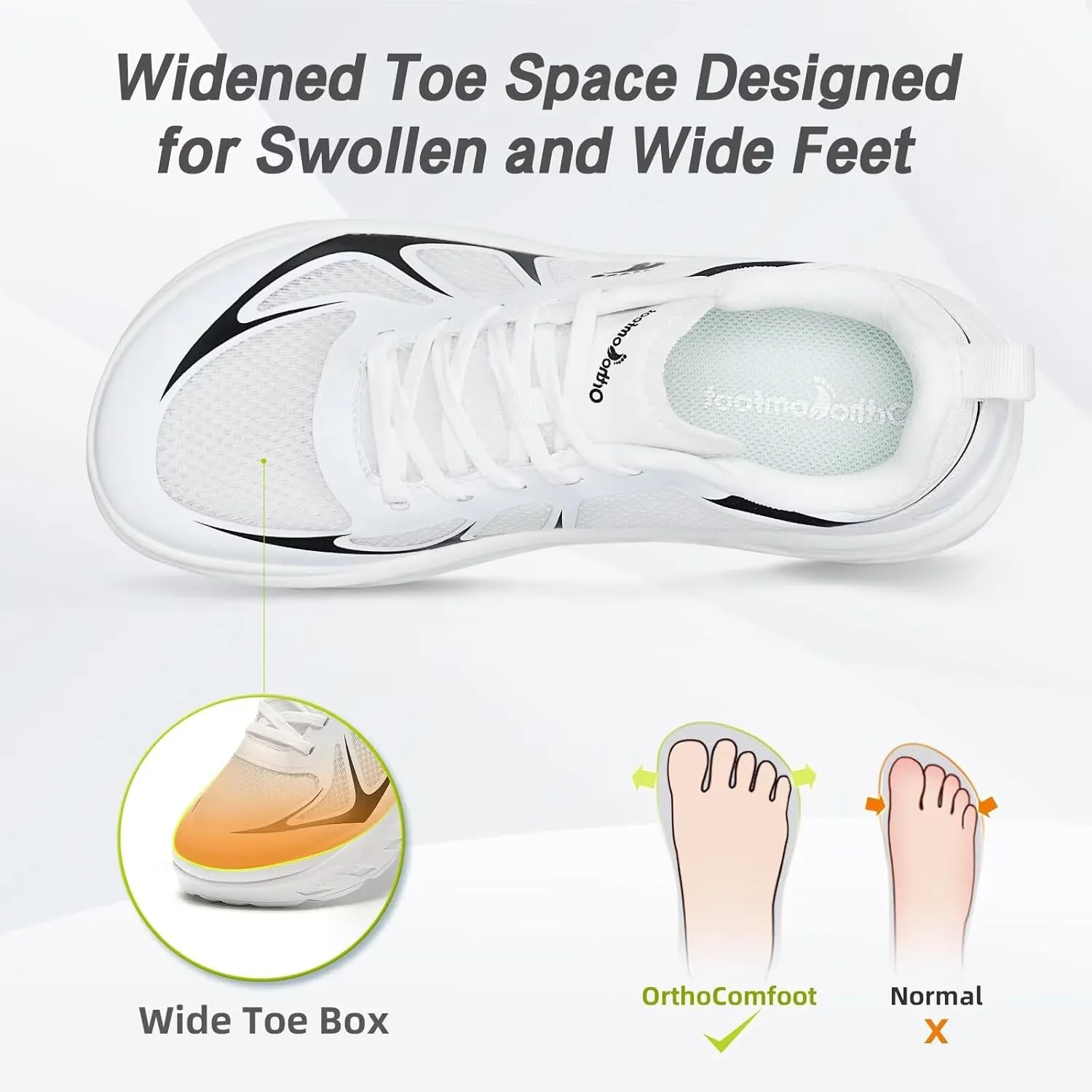 Women's Orthopedic Diabetic Wide Running Shoes: Comfortable Casual Arch Support Plantar Fasciitis Sports Sneakers, High Arch Orthotic Work Tennis Walking Shoes for Foot and Heel Pain Relief