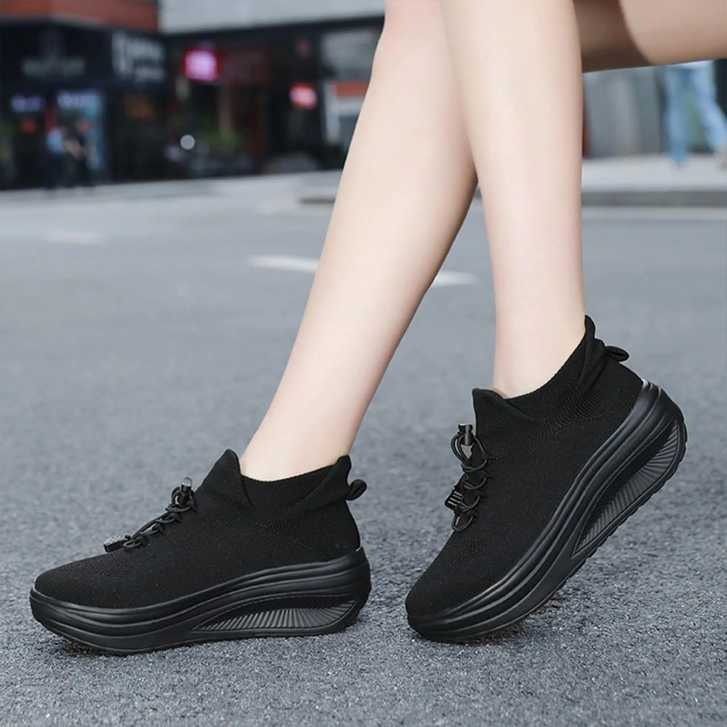 Women's Orthopedic Sock Sneakers Stretchy Mesh Slip-On Increase Height Walking Shoes Casual Comfortable Nursing Work Shoes