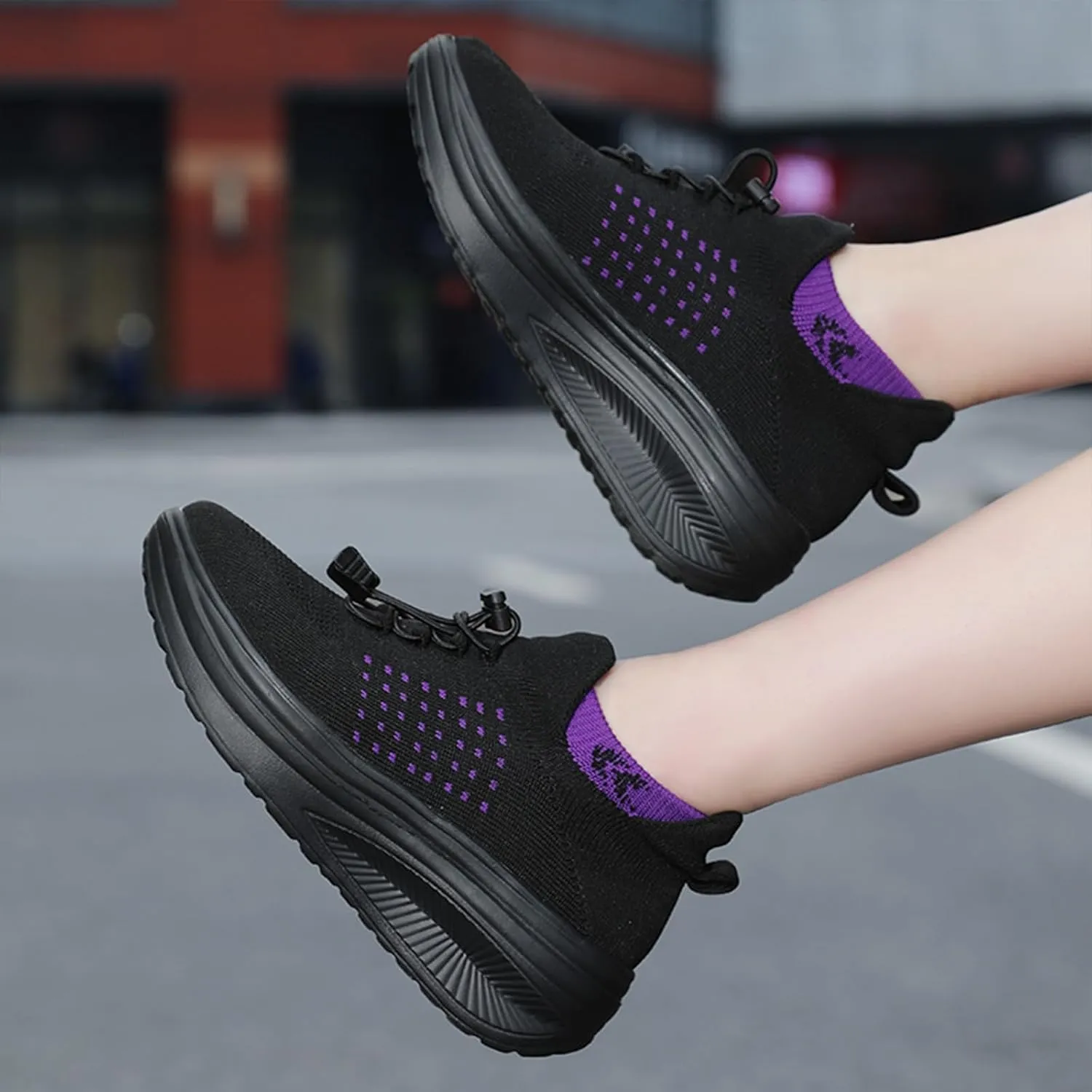 Women's Orthopedic Sock Sneakers Stretchy Mesh Slip-On Increase Height Walking Shoes Casual Comfortable Nursing Work Shoes
