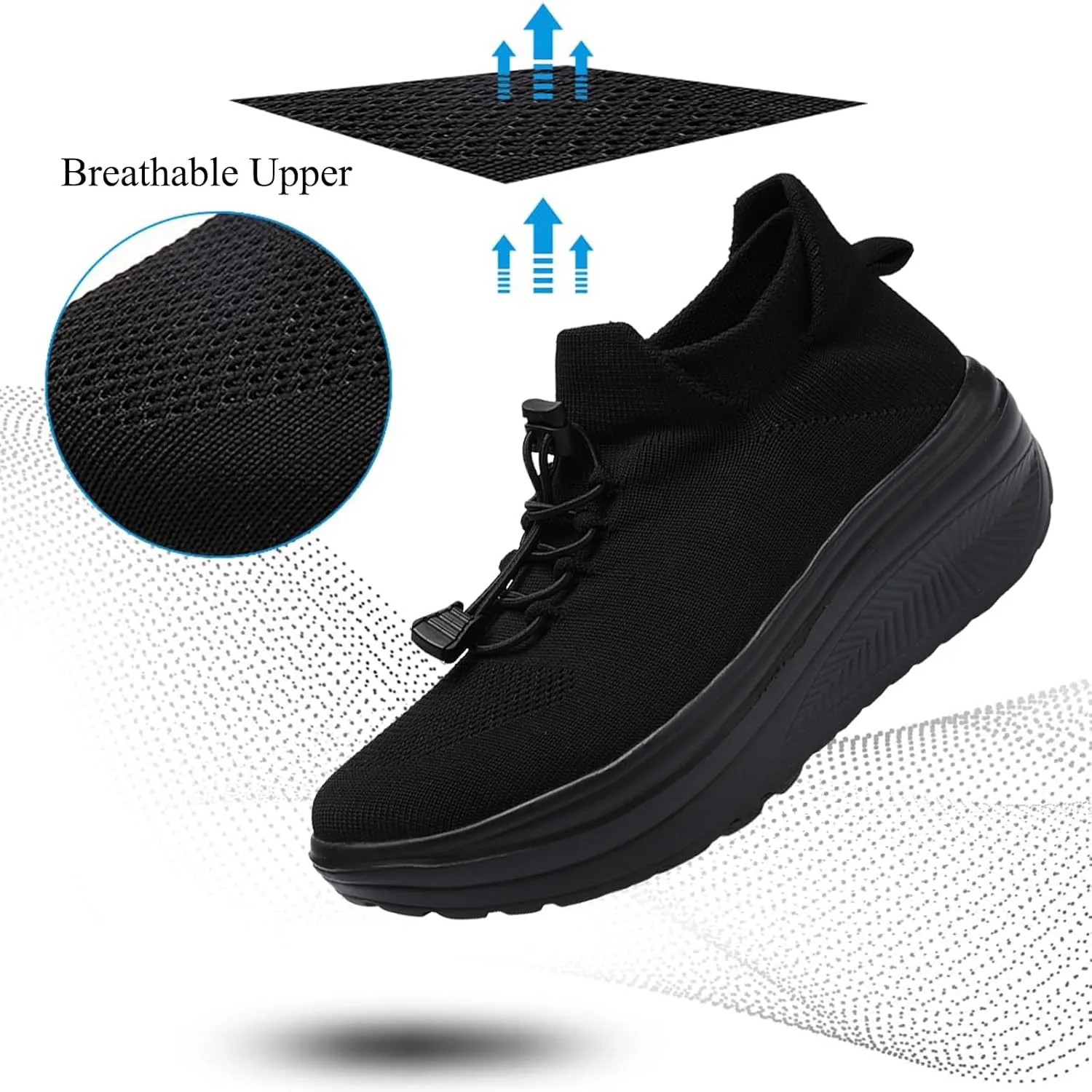 Women's Orthopedic Sock Sneakers Stretchy Mesh Slip-On Increase Height Walking Shoes Casual Comfortable Nursing Work Shoes