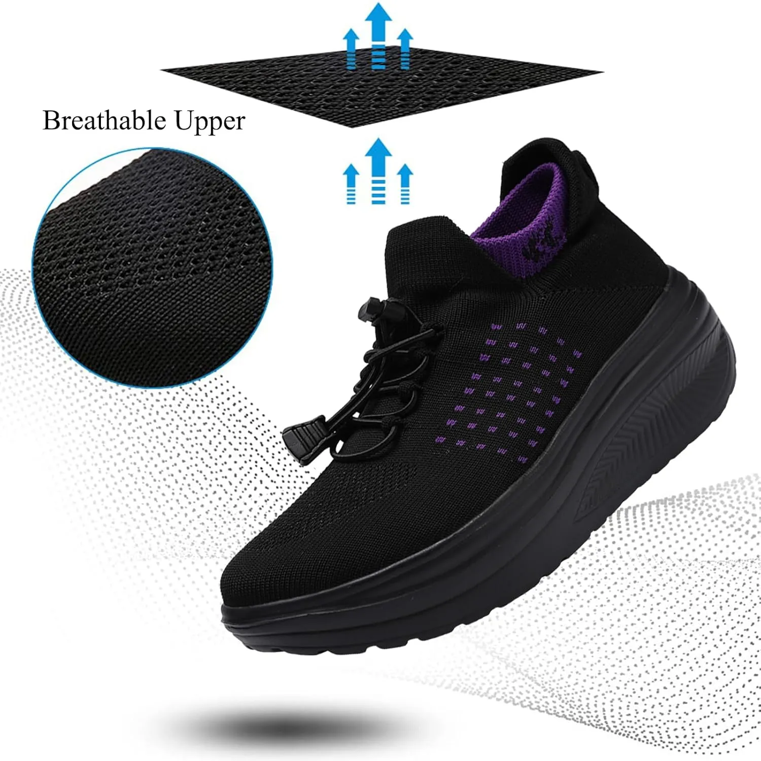 Women's Orthopedic Sock Sneakers Stretchy Mesh Slip-On Increase Height Walking Shoes Casual Comfortable Nursing Work Shoes