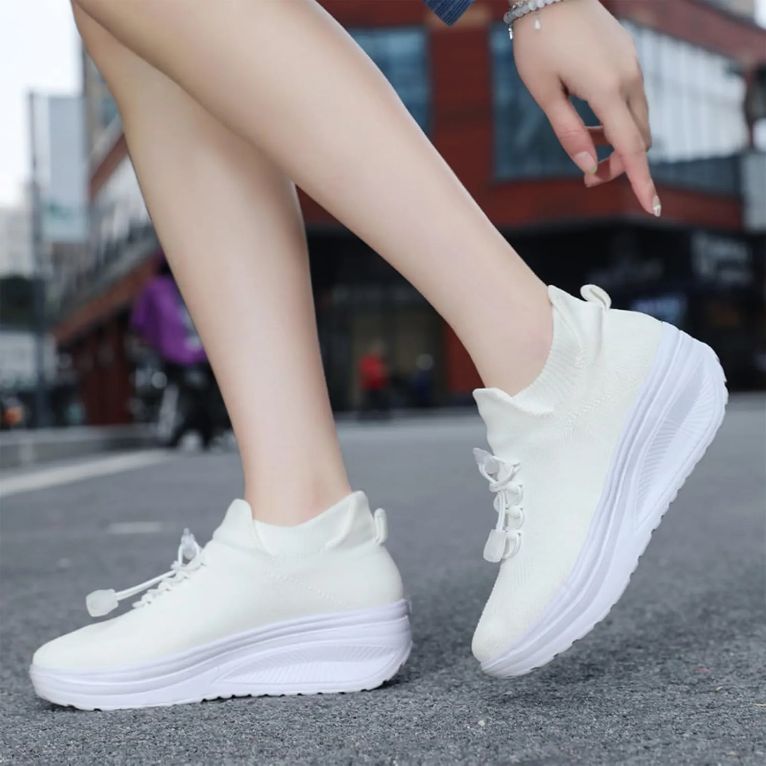 Women's Orthopedic Sock Sneakers Stretchy Mesh Slip-On Increase Height Walking Shoes Casual Comfortable Nursing Work Shoes