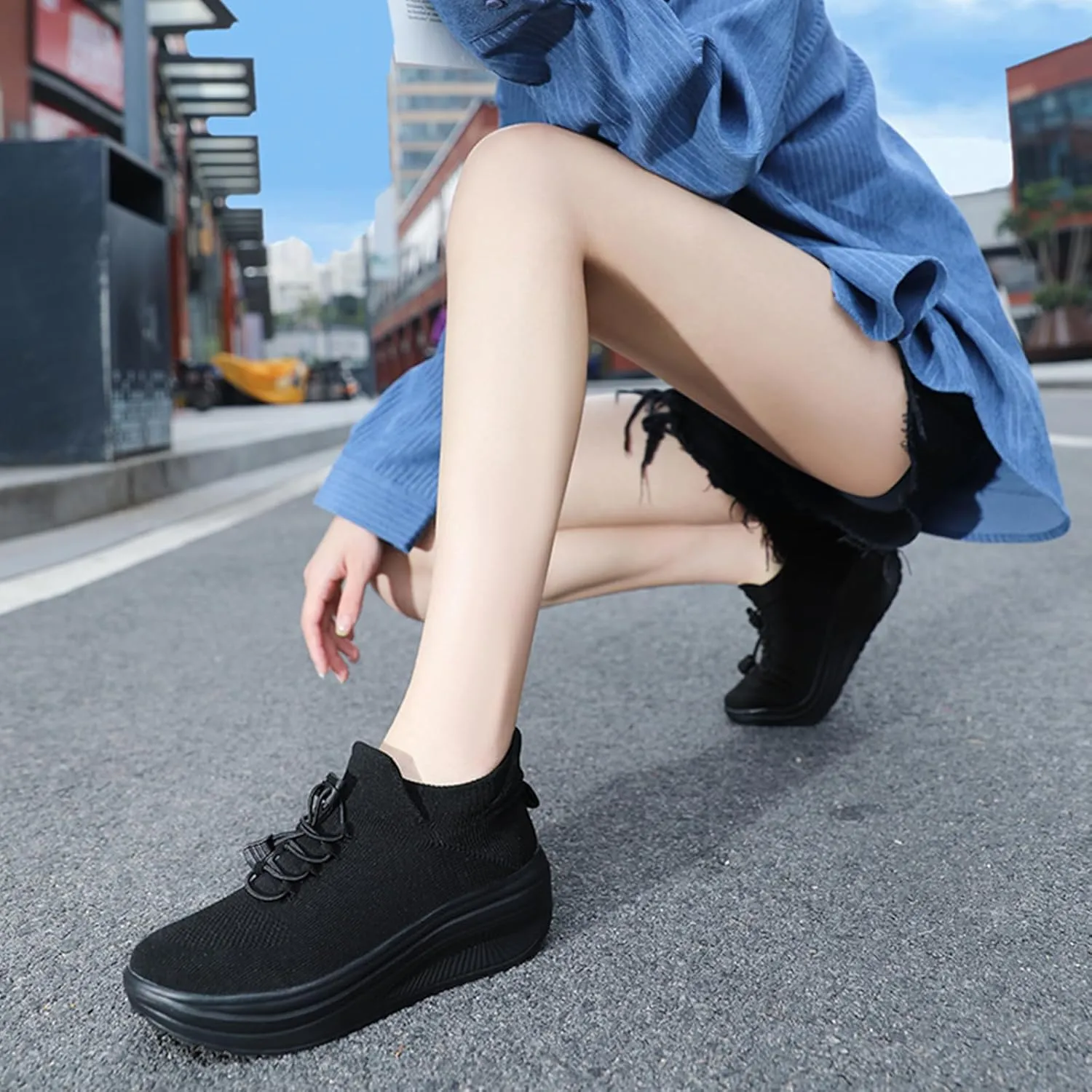 Women's Orthopedic Sock Sneakers Stretchy Mesh Slip-On Increase Height Walking Shoes Casual Comfortable Nursing Work Shoes