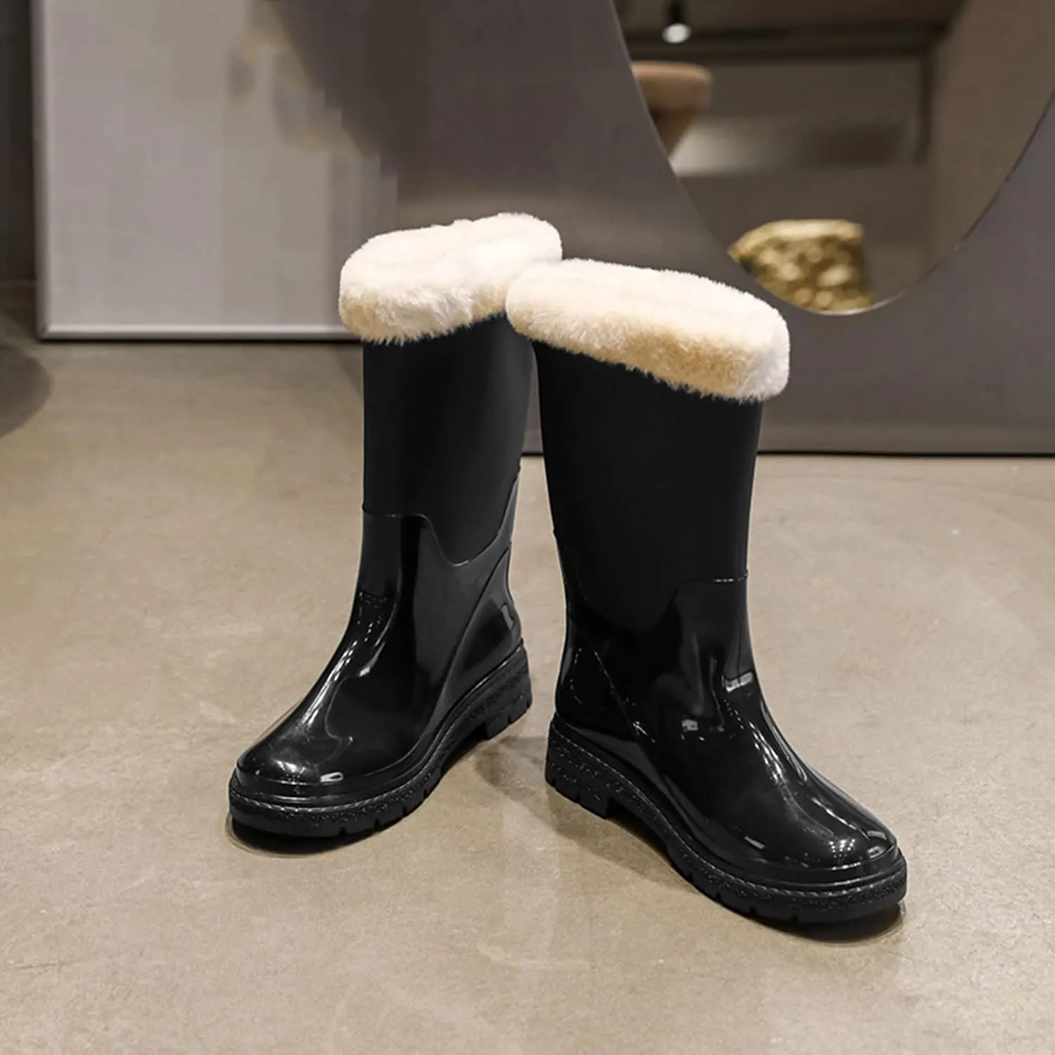 Womens Rain Boots Mens Snow Boots Waterproof Insulated Non-Slip Mid-Calf Boots Slip On Fishing Boots For Men