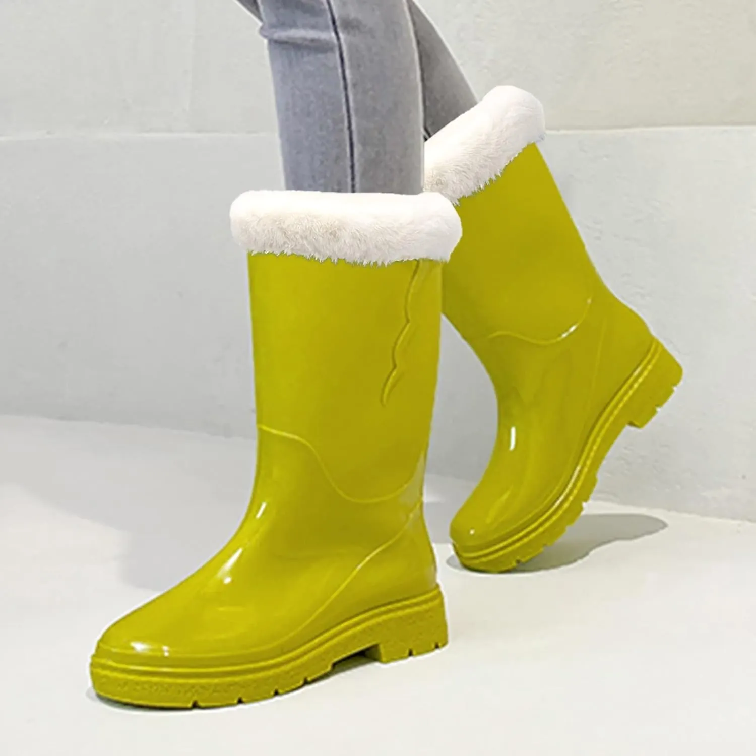 Womens Rain Boots Mens Snow Boots Waterproof Insulated Non-Slip Mid-Calf Boots Slip On Fishing Boots For Men