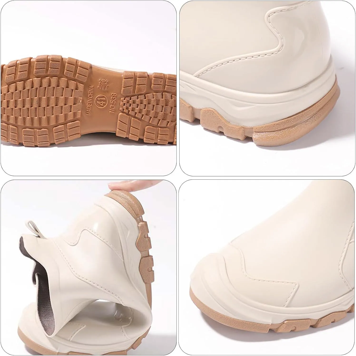 Women's Rain Boots Mid Heel Chelsea Ankle Booties Waterproof Non-Slip Platform Lug Sole Short Garden Shoes