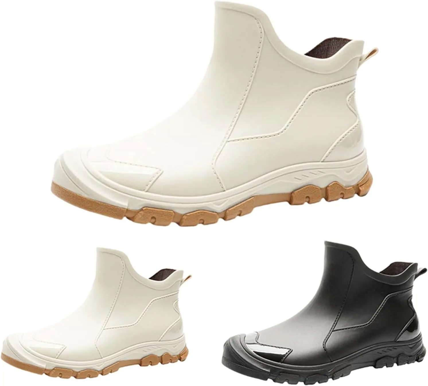 Women's Rain Boots Mid Heel Chelsea Ankle Booties Waterproof Non-Slip Platform Lug Sole Short Garden Shoes