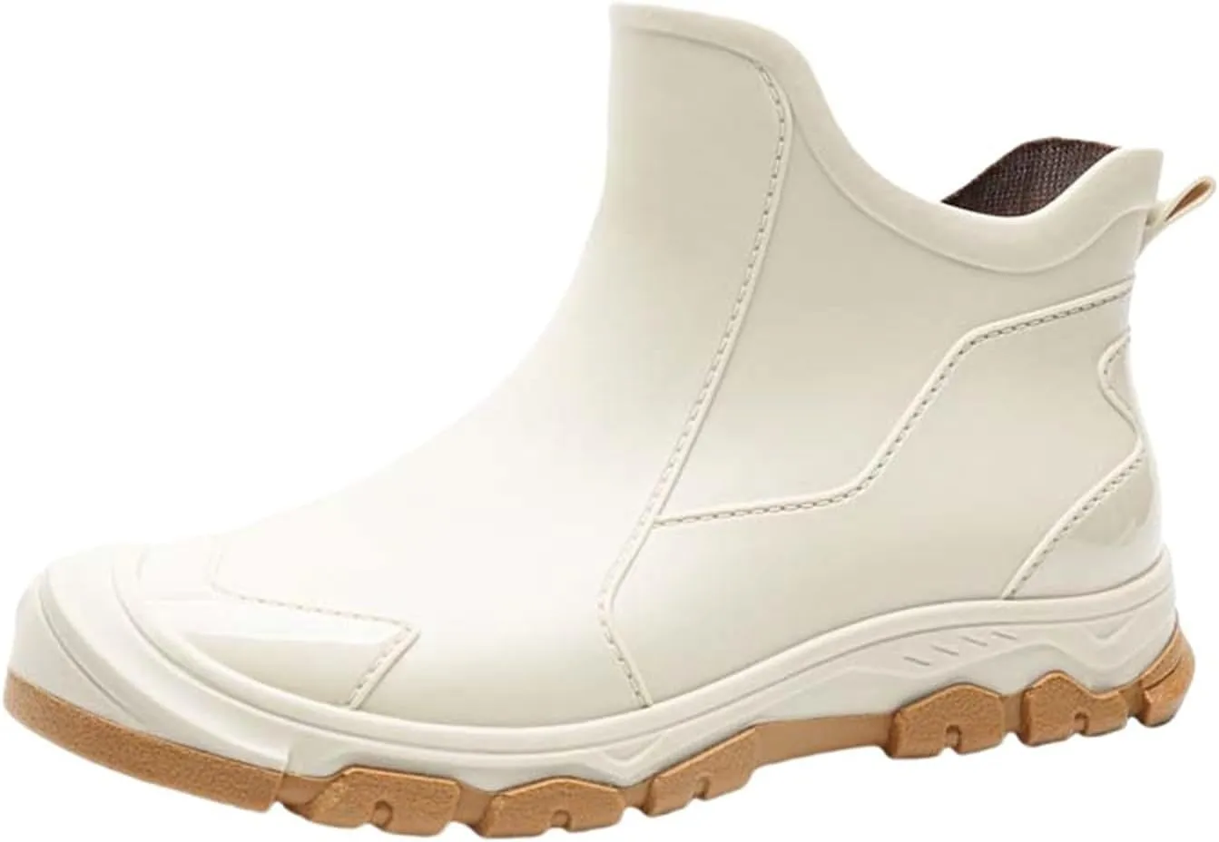 Women's Rain Boots Mid Heel Chelsea Ankle Booties Waterproof Non-Slip Platform Lug Sole Short Garden Shoes