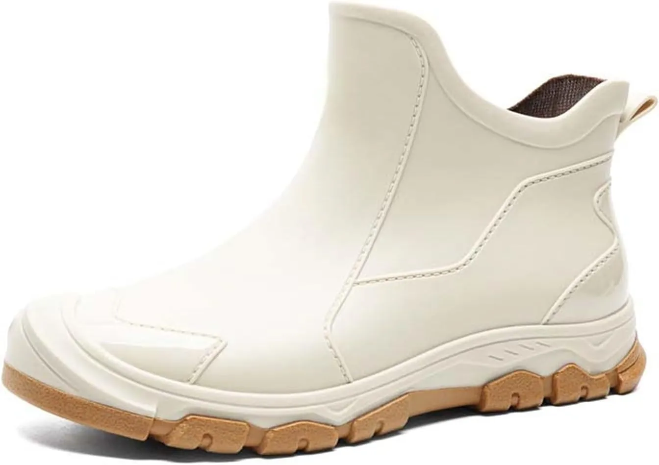 Women's Rain Boots Mid Heel Chelsea Ankle Booties Waterproof Non-Slip Platform Lug Sole Short Garden Shoes