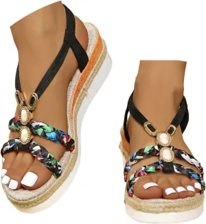 Womens Rhinestone Wedge Sandals,2025 Summer Casual Wide Width Platform Wedge Sandals for Women Lightweight Comfortable Non Slip Outdoor Prom Party Dress Shoes