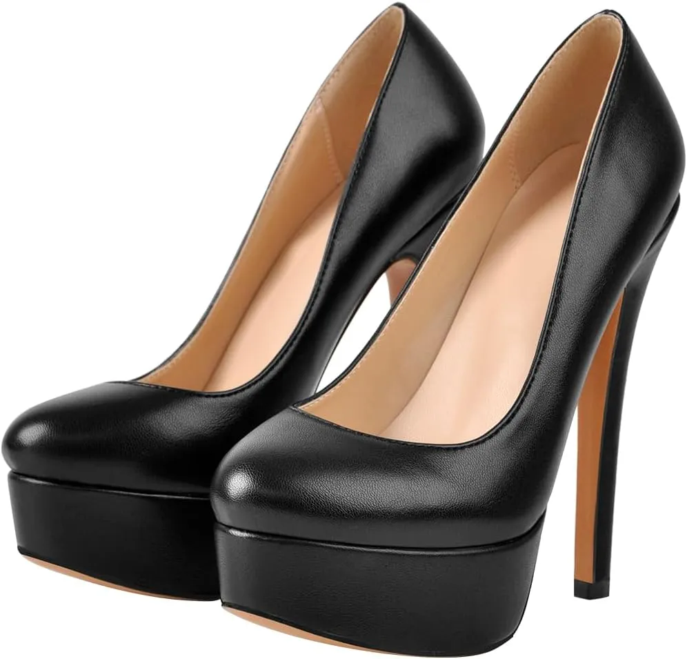Women's Round Toe Dressy High Heels Platform Stilettos Pumps Shoes