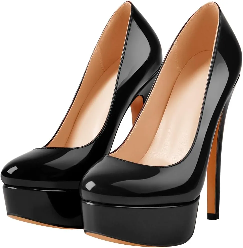 Women's Round Toe Dressy High Heels Platform Stilettos Pumps Shoes