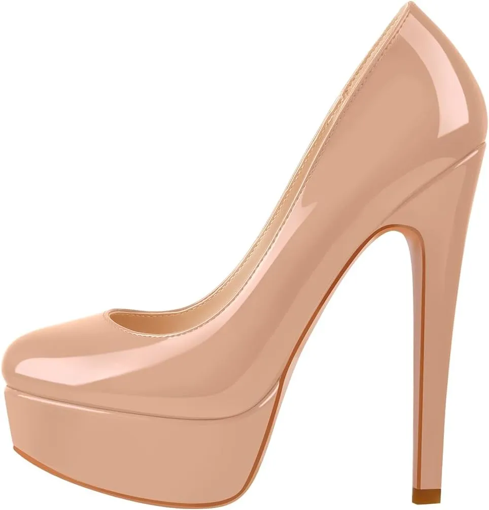 Women's Round Toe Dressy High Heels Platform Stilettos Pumps Shoes