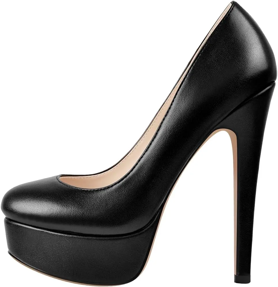 Women's Round Toe Dressy High Heels Platform Stilettos Pumps Shoes