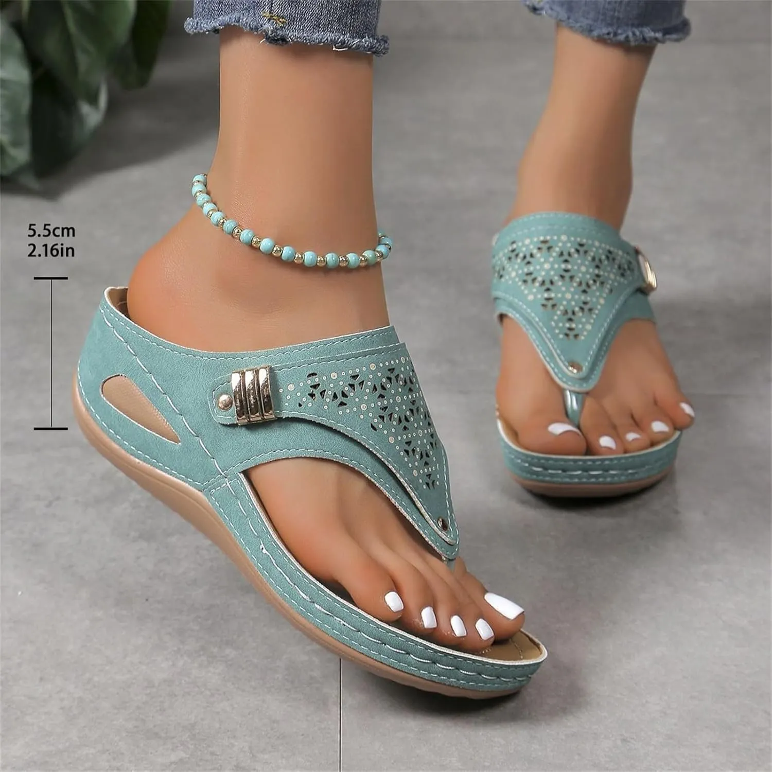 Womens Sandals 2025 Orthopedic Wide Width Slip-On Dressy Comfortable Summer Shoes Wedge Flip Flops Blue Spring