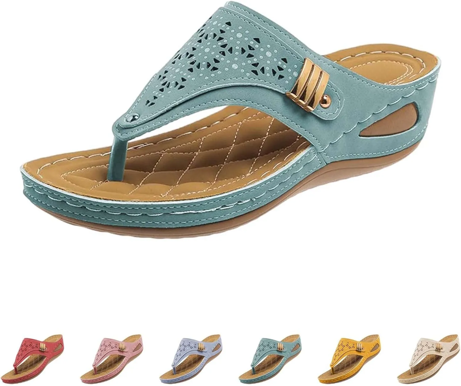 Womens Sandals 2025 Orthopedic Wide Width Slip-On Dressy Comfortable Summer Shoes Wedge Flip Flops Blue Spring