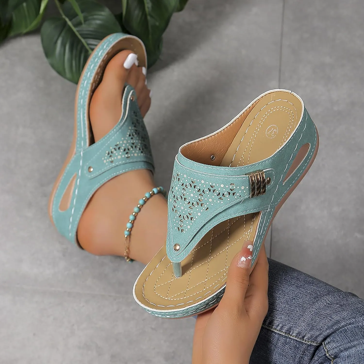 Womens Sandals 2025 Orthopedic Wide Width Slip-On Dressy Comfortable Summer Shoes Wedge Flip Flops Blue Spring