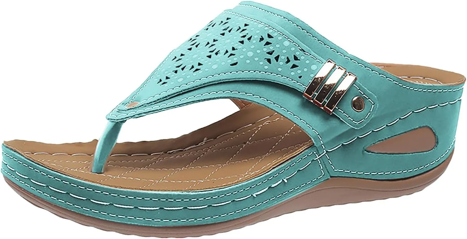 Womens Sandals 2025 Orthopedic Wide Width Slip-On Dressy Comfortable Summer Shoes Wedge Flip Flops Blue Spring