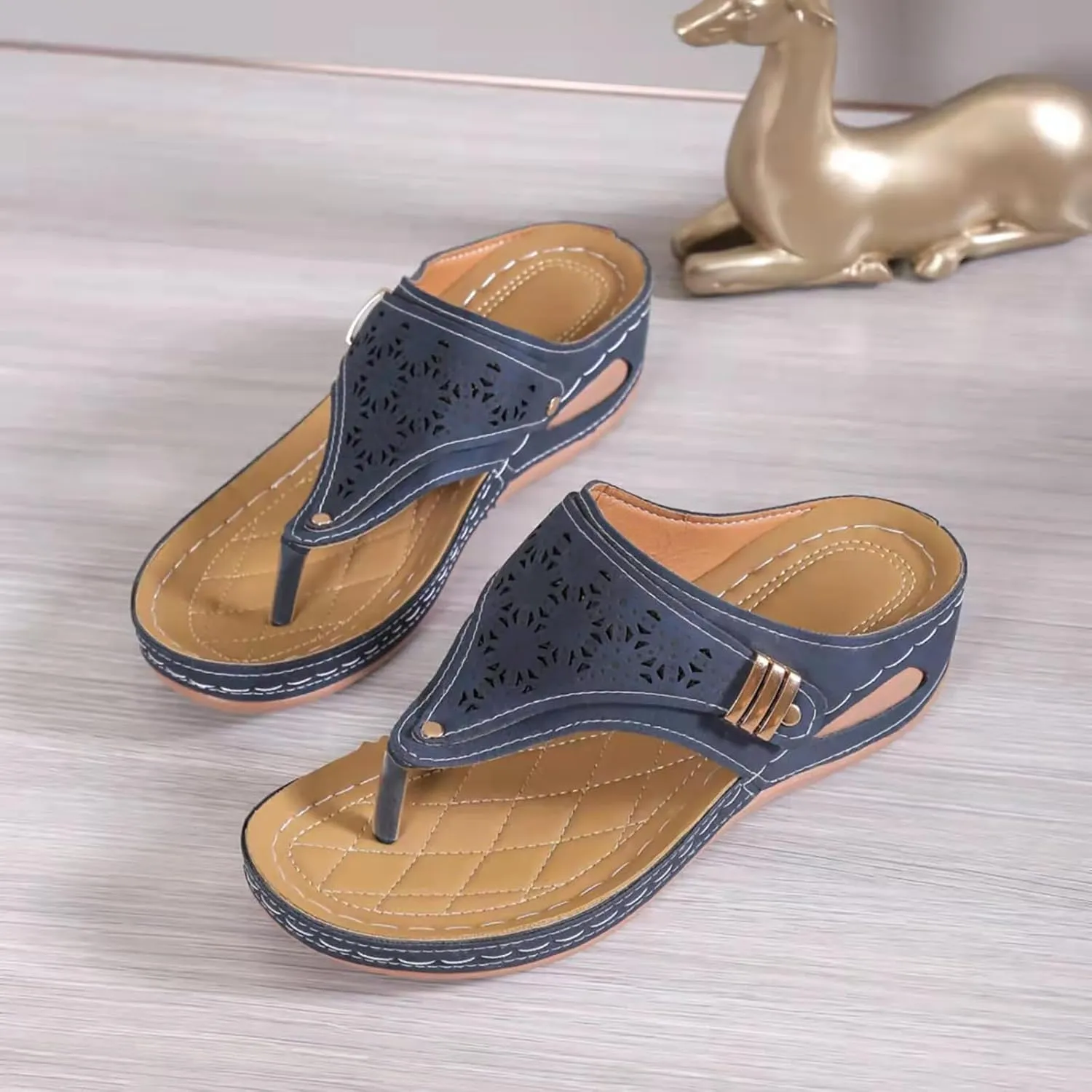 Womens Sandals 2025 Orthopedic Wide Width Slip-On Dressy Comfortable Summer Shoes Wedge Flip Flops Blue Spring