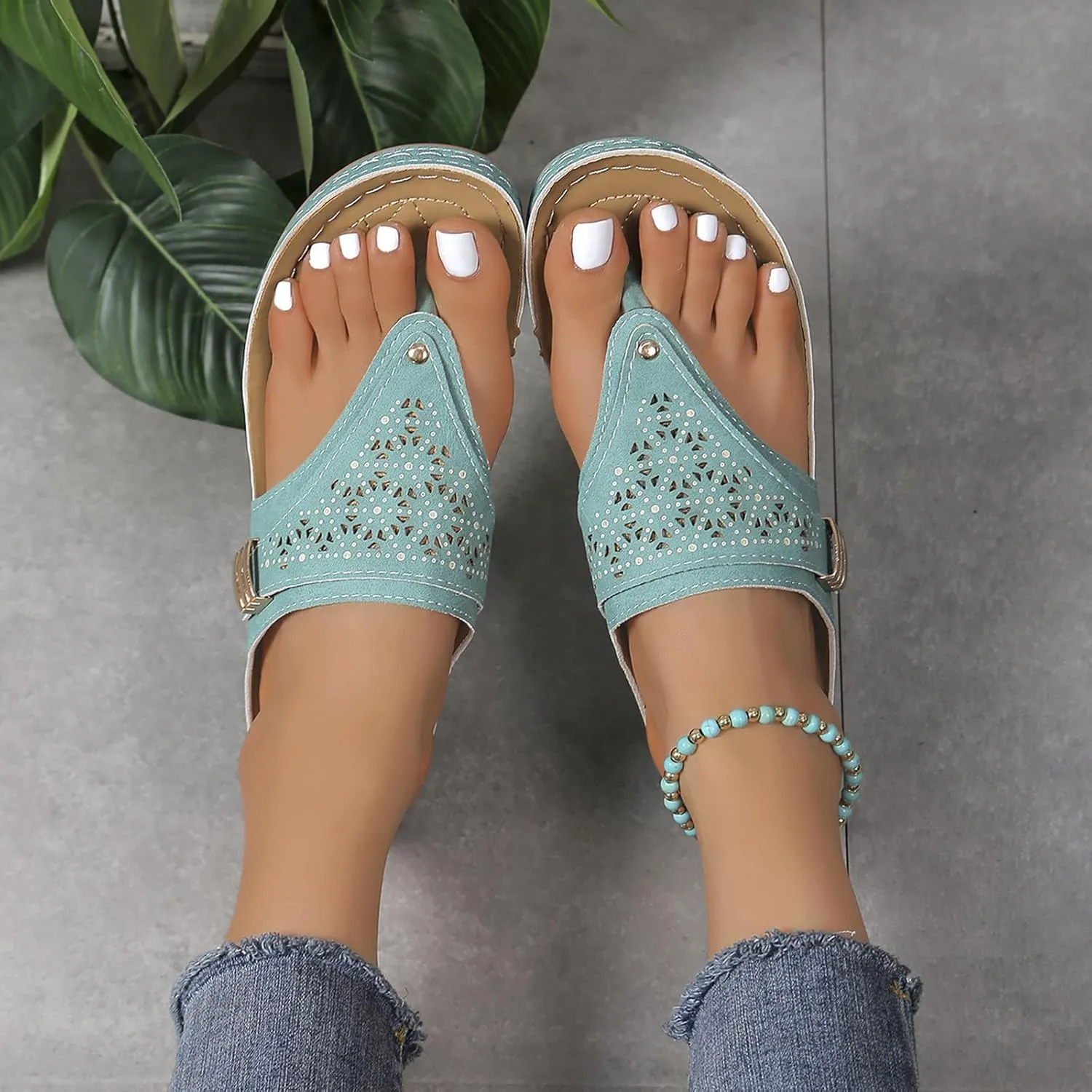 Womens Sandals 2025 Orthopedic Wide Width Slip-On Dressy Comfortable Summer Shoes Wedge Flip Flops Blue Spring