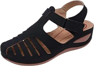 Womens Summer Sandals Casual Bohemia Gladiator Closed Toe Wedge Shoes Comfort Ankle Strap Slip On Platform Sandals