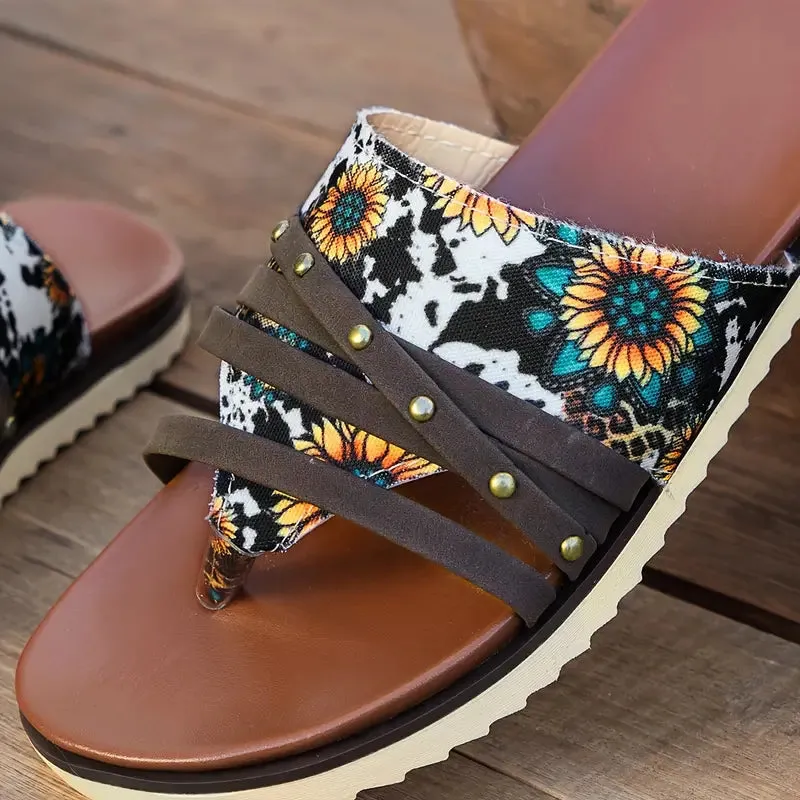 Women's Sunflower Print Flip Flops
