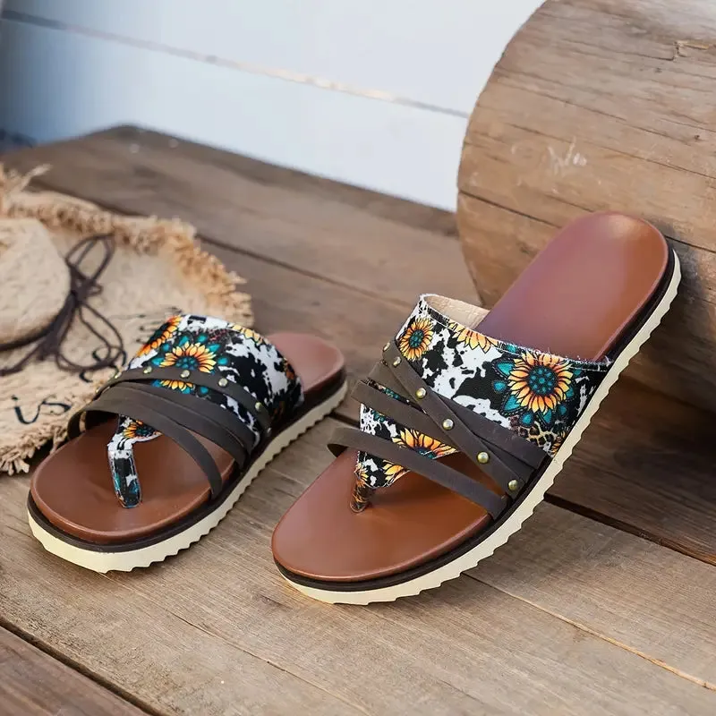 Women's Sunflower Print Flip Flops