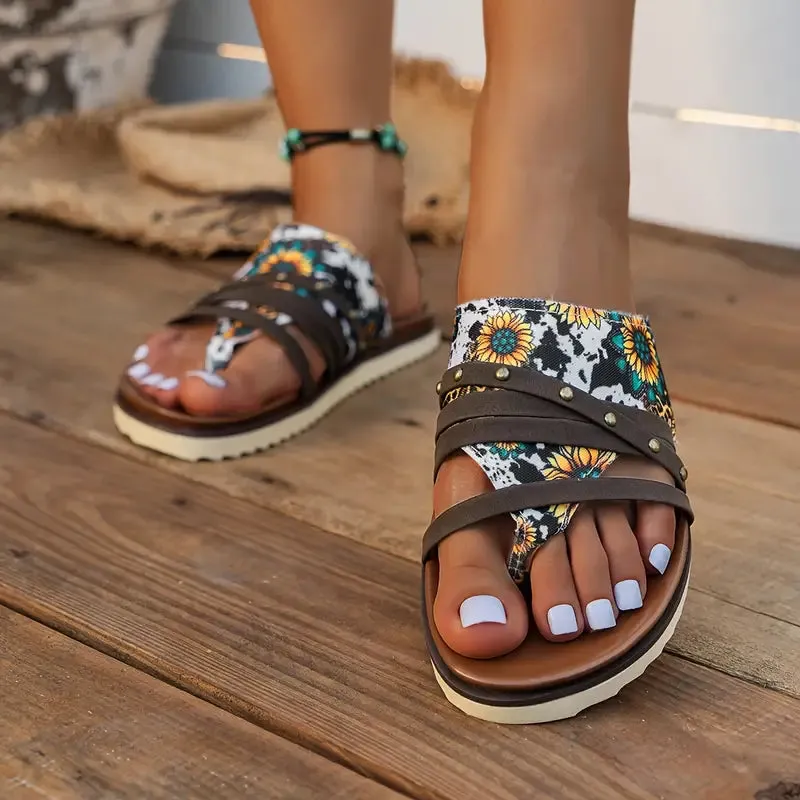 Women's Sunflower Print Flip Flops