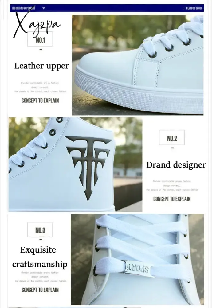 Xajzpa - High Top Sneakers Man White Vulcanized Sneakers Flat Comfortable Shoes Men Autumn Spring Fashion Mens Shoes Vulcanize Shoes